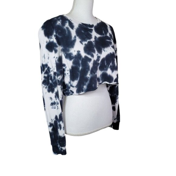 Mono B Cropped Sweatshirt Tie Dye Raw Hem Long Sleeve Crew Neck Womens Medium - Picture 12 of 12